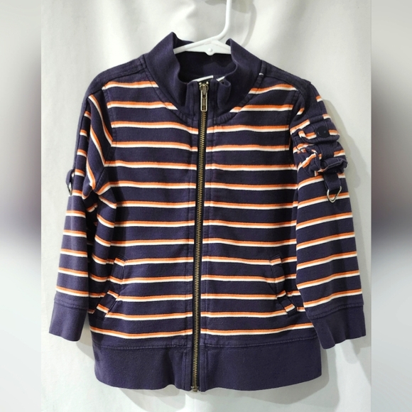 Talbots Kids Full Zip Sweatshirt‎ Size 4 Navy Orange Stripes Cotton Pockets - Picture 1 of 7